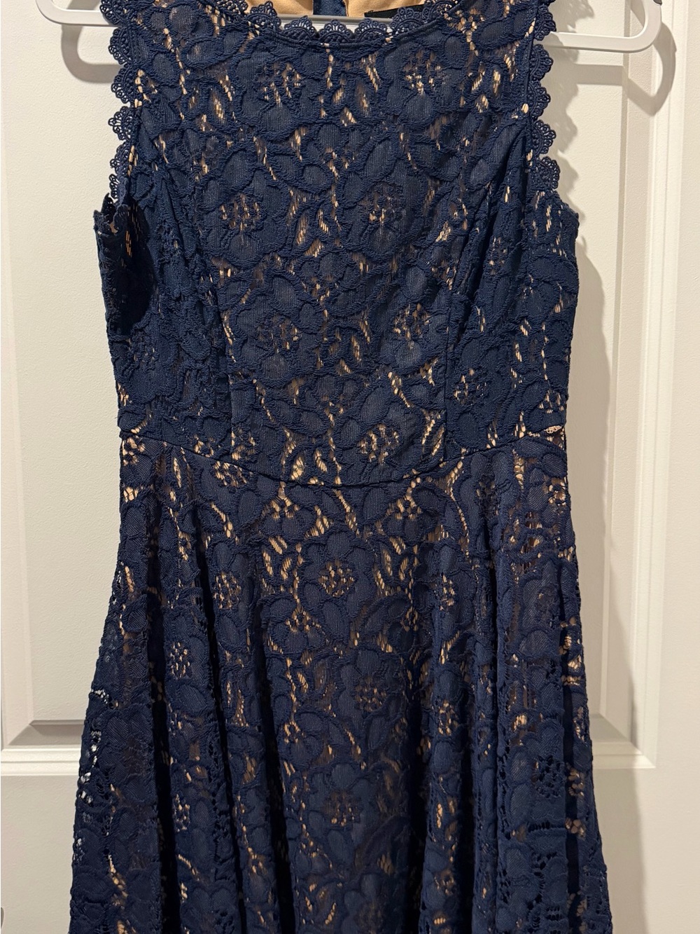 Jodi Kristopher Navy Blue Floral Lace Fit & Flare Dress Size 9